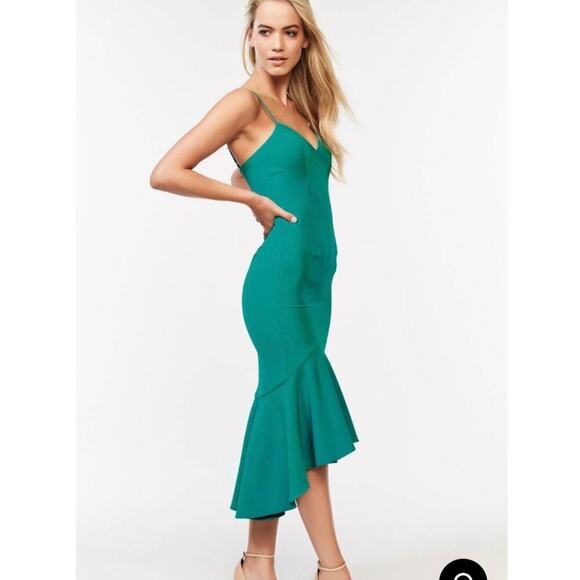Bardot Lisandra Midi Dress In Greenlake Flounce Hem V-neck Fully Lined Size - Picture 1 of 11